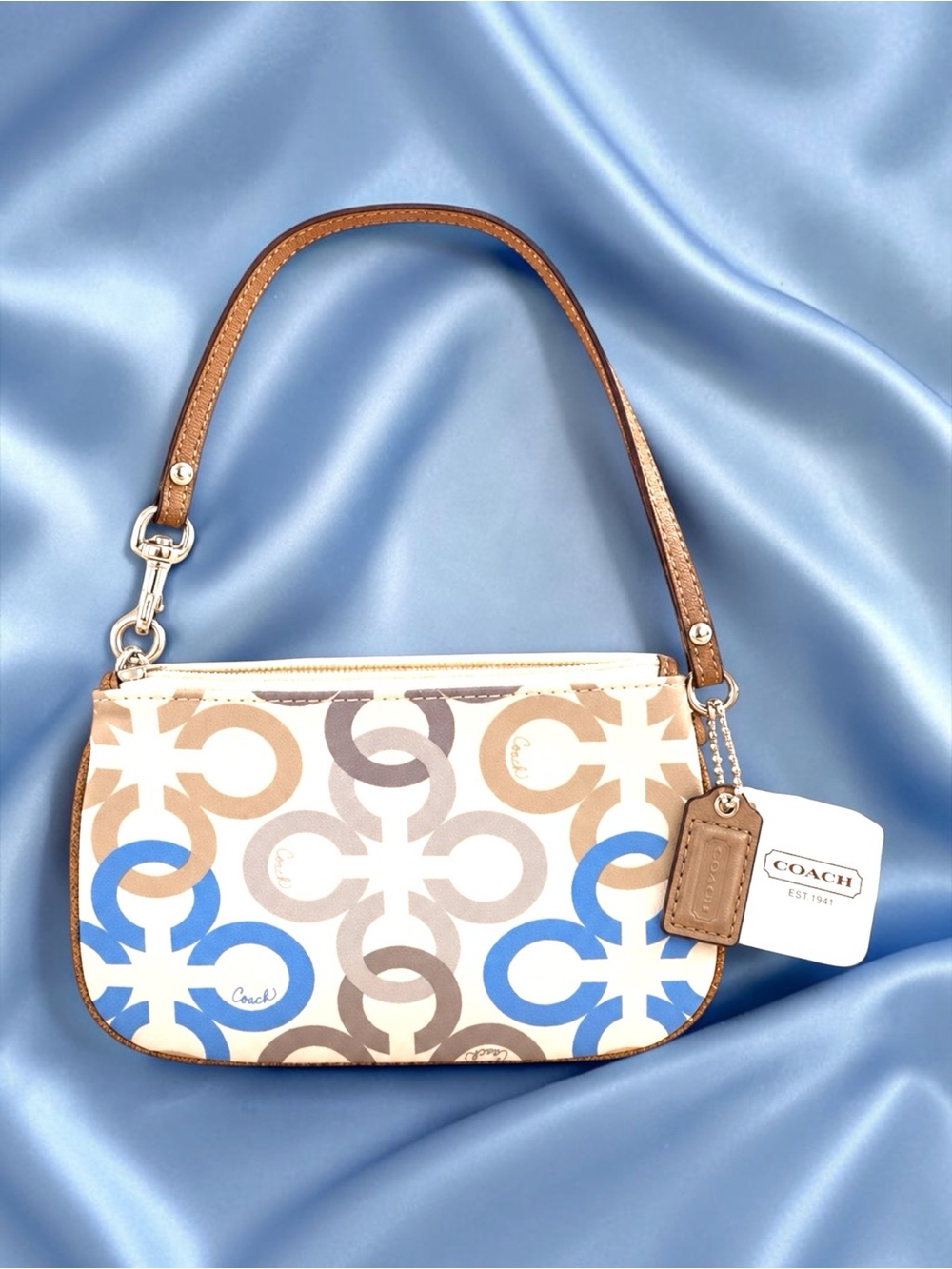 Coach Vintage Y2K Op Art Signature Wristlet Blue Gray Beige NWT - Picture 12 of 14